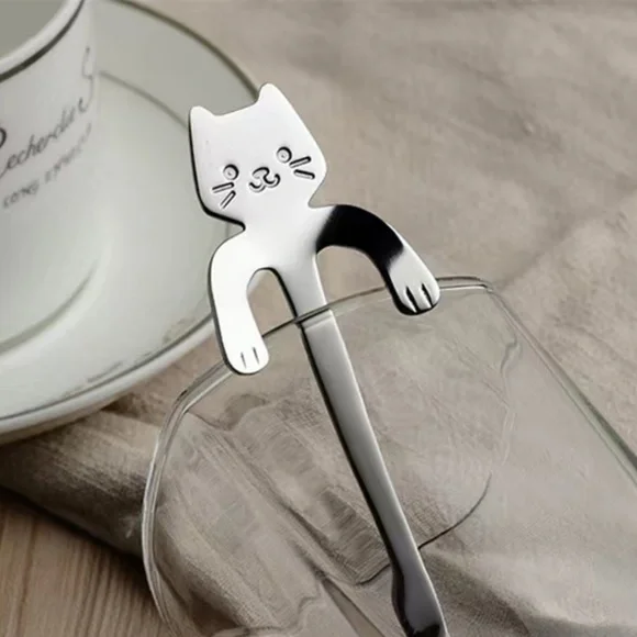 Cat Spoons Tea Spoons Stirrers Cup Hugging Kitty Cats Stainless Steel 2 PC Set - Picture 4 of 16